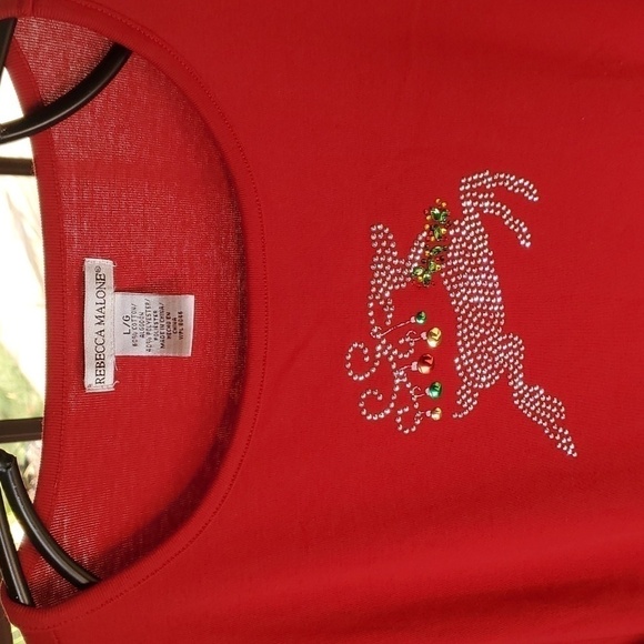 Rebecca Malone Embellished Reindeer Holiday Christmas Sz. L Top - Picture 3 of 7